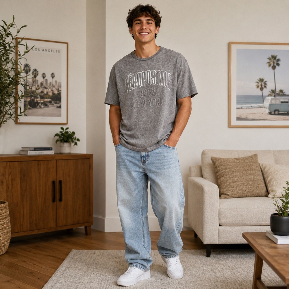 Aeropostale New York Graphic Tee Men's Large Gray Heather Y2K‎ Streetwear Logo L
